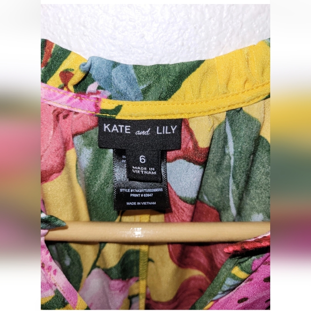 Kate and Lily Tropical Midi Dress Size 6 Pink Yellow Green Floral Anthropologie - Picture 4 of 5